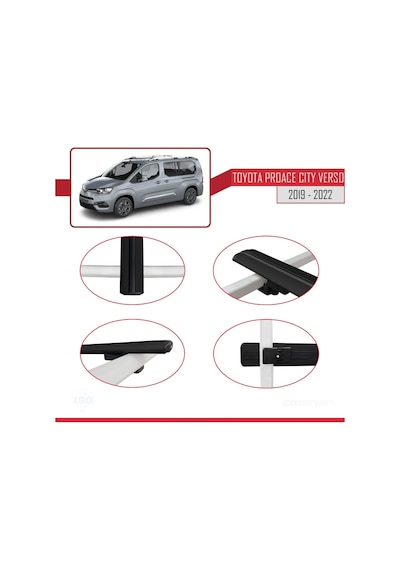 Toyota Proace City Verso 2019-2022 Arası İle Uyumlu Basic Model Ara Atkı Tavan Barı Siyah 3 Adet