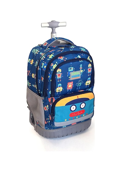 Coral High Kids Robot Desenli, Lacivert Renkli, İki Kademeli Çekçekli, Sırt Ve Okul Çantası 24025