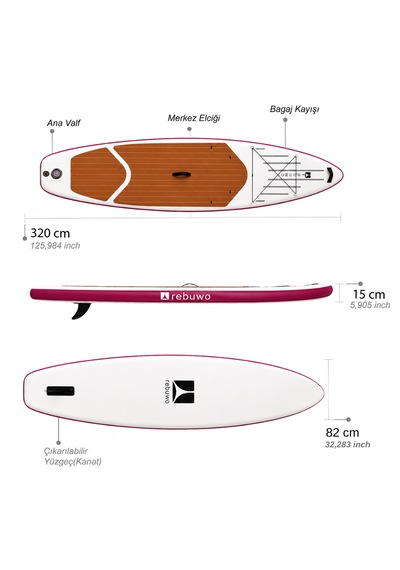 Şişme Sup Board Bordo Stand Up Paddle Board 320 82 15 Cm
