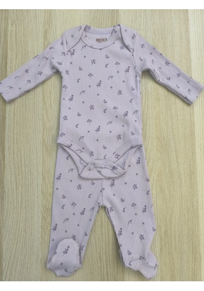 Laura Baby Necix's Kız Bebek 3 Lü Alttan Çıtçıtlı Alt Üst Takım Açık Mor