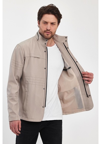 Sivaist Erkek Açık Krem Regular Uzun Mevsimlik Pamuk Polyester Karışımlı Safari Mont - Taş Rengi Taş