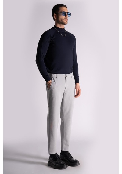 Braccas Beli Yarım Lastikli Slim Fit Chino Crop Pantalon Gri Gri