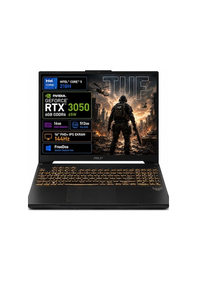 Asus Tuf Gaming F16 FX607VJB-RL037 Core 5 210H 16 GB 512 GB SSD RTX3050 16" FHD Free Dos Dizüstü Bilgisayar