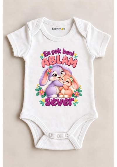 Babylimon En Çok Beni Ablam Sever Beyaz Kısa Kollu Çıtçıtlı Bebek Zıbını Beyaz - 930083818 Beyaz