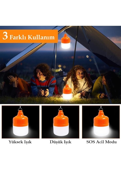 Ledx Ln-or20g 20 Watt Type-c Şarjlı Taşınabilir Asma Kancalı Kamp Çadır Lambası 6500k 1200mah 3 Modlu Abs Malzeme Şeffaf