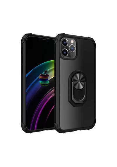 Kilifone - İphone 12 Pro Uyumlu Kılıf Arkası Şeffaf Koruyucu Yüzüklü Mola Kapak - Siyah - T14039