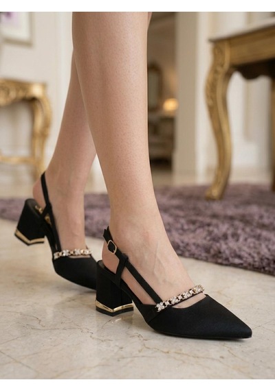 Nesilshoes Nesil Shoes Peri 3691 Siyah Saten Kadın Sandalet