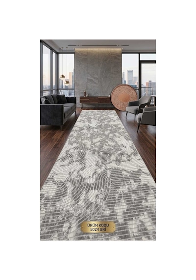Nesrin Gri Kaymaz Taban Dekoratif Dokuma Halı Yolluk Mermer Desen Modern Salon Mutfak Halısı