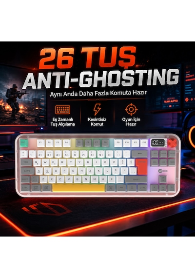 Lecoo Gk302 Üç Modlu Rgb Kablosuz 85 Tuşlu Türkçe Q Membran Oyuncu Klavyesi Beyaz Gri