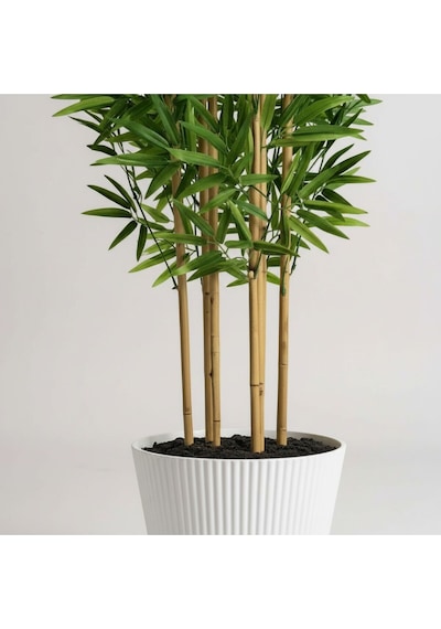 Yapay Bambu Ağaç 200 Cm 6 Dallı Yogun Yaprak Luna Beyaz Saksı Yeşil