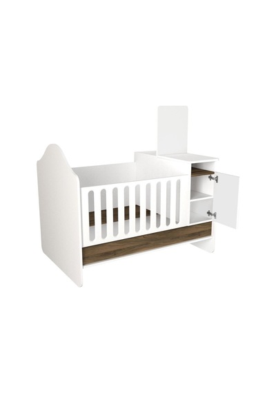 Dekorister Lora Baby Büyüyen Beşik Beyaz-Ceviz Ahşap - Beyaz