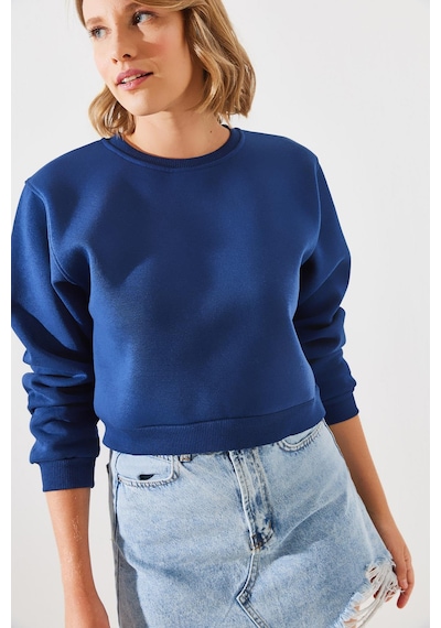Shade Kadın Bisiklet Yaka Şardonlu Basic Crop Sweatshirt 60251797 - Lacivert