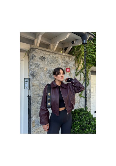 Mekabutik Bordo Bomber Deri Ceket Bordo Bordo