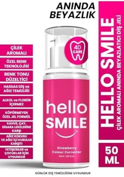 Anında Beyazlatıcı Diş Jeli, Çilek Aromalı, Leke Karşıtı & Plak Önleyici, Ferahlatıcı Günlük Ağız Bakımı, 50 Ml