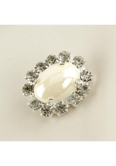 Oval - 576 - İnci Taşlı - Spt-gld - Broş Beyaz