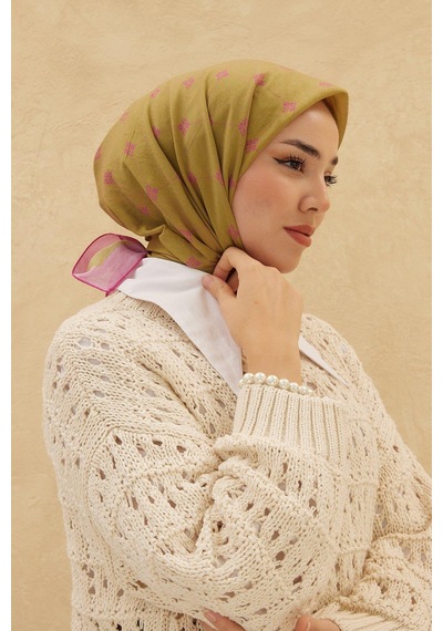 Silk Home Olinda Eşarp - Yağ Yeşili Fuşya - Açık Yeşil Pembe