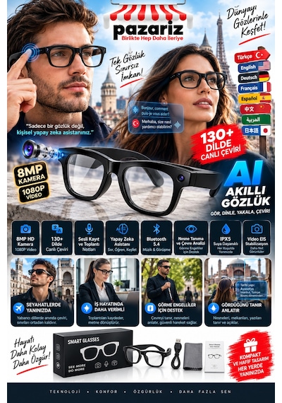 Aı Akıllı Gözlük 8mp Kamera 1080p Video Bluetooth 5.4 Yapay Zeka Asistan 130+ Dil Canlı Çeviri Ses Kayıt Müzik Görüşme Eıs Stabilizasyon Ipx5 Akıllı Güneş Gözlüğü Gerçek Zamanlı Çeviri Hafıza Aı Akıllı Gözlük 8mp Kamera 1080p Video Bluetooth 5.4 Yapay Zeka Asistan 130+ Dil Canlı Çeviri Ses Kayıt Müzik Görüşme Eıs Stabilizasyon Ipx5 Akıllı Güneş Gözlüğü Gerçek Zamanlı Çeviri Hafıza