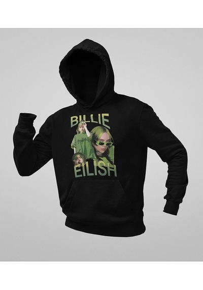 Billie Eilish Baskılı Unisex Oversize Şarkıcı Hoodie Siyah