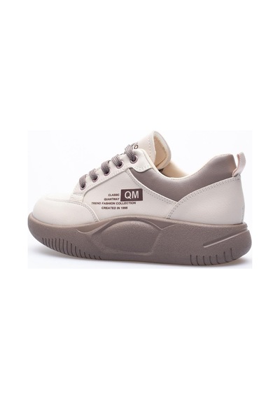 Mubiano Kadın Deri Sneaker Bağcıklı Spor Ayakkabı Bej Avelo Bej