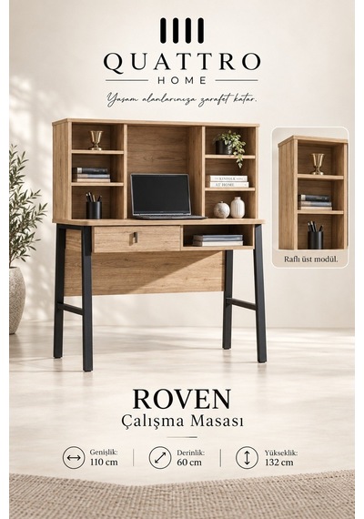 Roven Raflı Çalışma Masası Ahşap