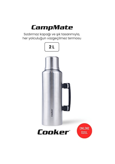 Cooker Campmate 2 Litre Paslanmaz Çelik Termos Gümüş Ckr2127