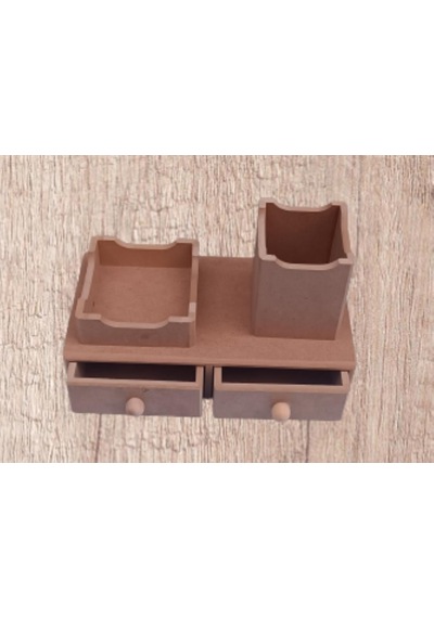 Hobi Dekoratif Kalemlik Set İkili Model Ham Mdf Ahşap Çekmece El Yapımı