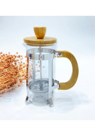 Ahşap Detaylı 350 Ml Cam French Press Renkli