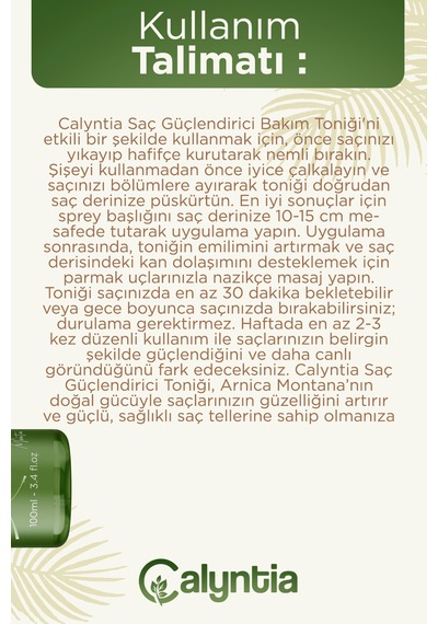 Calyntia Arnika Montana Özlü Canlandırıcı Saç Bakım Toniği 100 ML