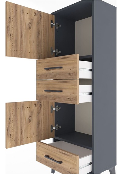 Arges Dolap 2 Raflı 3 Çekmeceli 2 Kapaklı 44x30x134 Antrasit-çam Antrasit