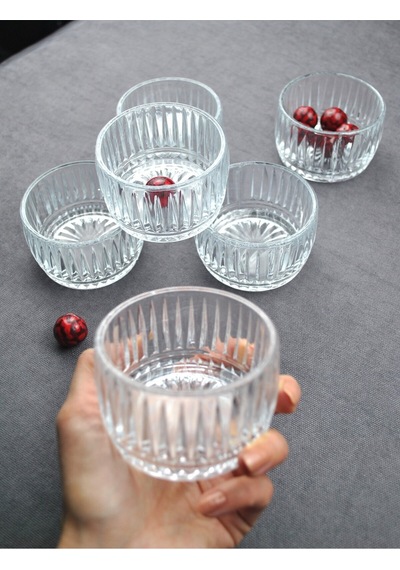 6lı Cam Kase Çerezlik Lokumluk Kahve Yanı Çay Yanı Tabak Şekerlik - Elina 7,5 Cm Şeffaf