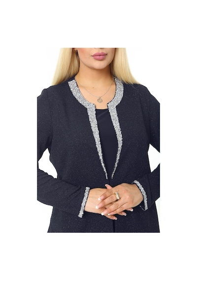 Ladies First Büyük Beden 3728 Lacivert Gümüş Ceket+Atlet Abiye İkili Takım 001