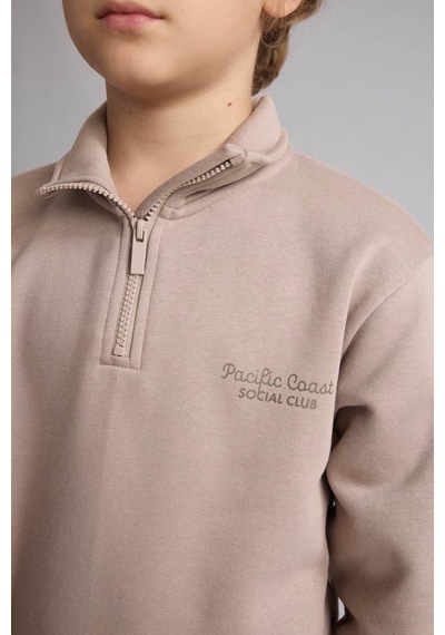 Defacto Yarım Fermuarlı Dik Yaka Vizon Erkek Çocuk Sweatshirt H9689a8/bn615