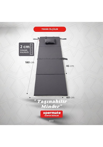 Tr Katlanır Kamp Matı Şezlong Minderi Taşınabilir Kamp Yatağı Su Itici Kumaş 180x60x2 Gri Diğer