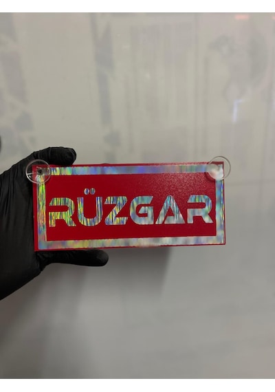 Kırmızı Renk Üzeri Hologram Renk Rüzgar Yazılı Vantuzlu Cam Süsü