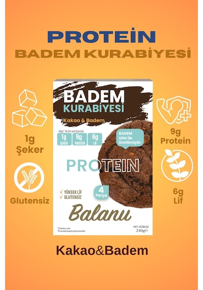 Balanu Proteinli Kakaolu Badem Kurabiyesi 240gr X3 Adet