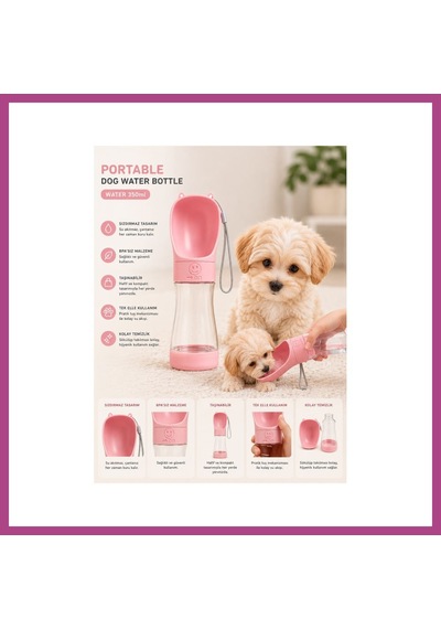 Gees Global Köpek Su Matarası 350 Ml Taşınabilir Seyahat Suluğu Tek Tuşlu Su Şişesi Kedi Köpek Suluk Gbzs