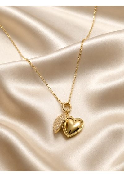 Kalp Figürlü Açılır Fotoğraf Kolyesi Anı Kolyesi Gold