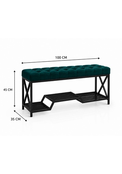 Siyah Metal Bench Ayakkabılık Bank, Kapı Girişi Puf Ayakkabılık Yeşil