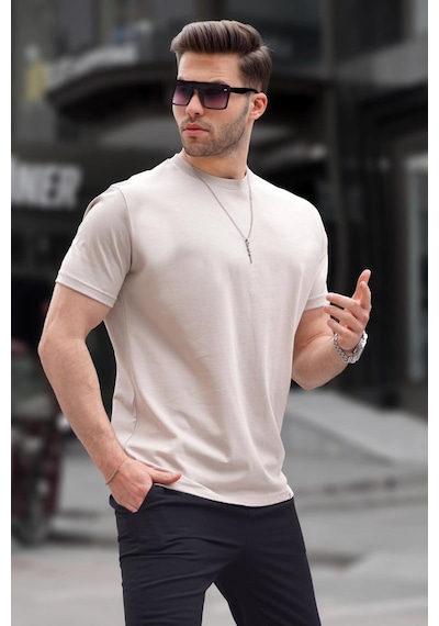 Madmext Taş Rengi Regular Fit Basic Erkek Tişört 6131-taş Rengi Taş