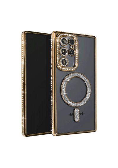 Samsung Uyumlu Galaxy S25 Ultra Kılıf Joke Simli Magneticsafe Kılıf - Gold Evimdeyokyok