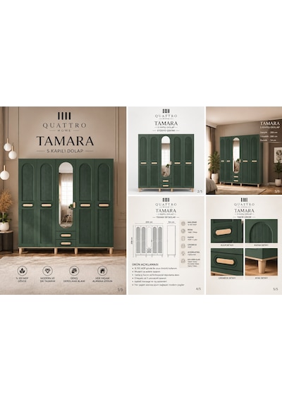 Tamara 5 Kapaklı Dolap Yeşil