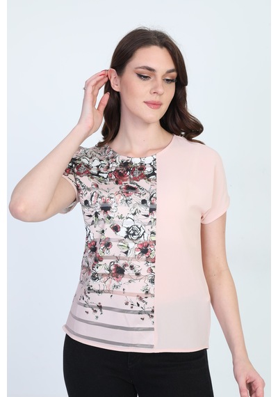 Ella Camelia Kadın Blok Desenli Transparan Detaylı Bluz 19E051 Pu Pudra Ella Camelia Kadın Blok Desenli Transparan Detaylı Bluz 19E051 Pu Pudra