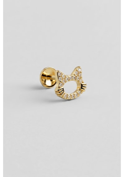 Sevimli Kedi 18 Ayar Sarı Altın Kaplama Gümüş Flat-lobe Piercing