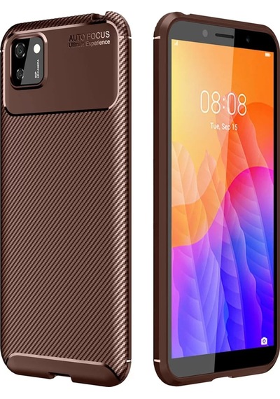 Newface Huawei Y5p Kılıf Auto Focus Karbon Kapak - Kahverengi