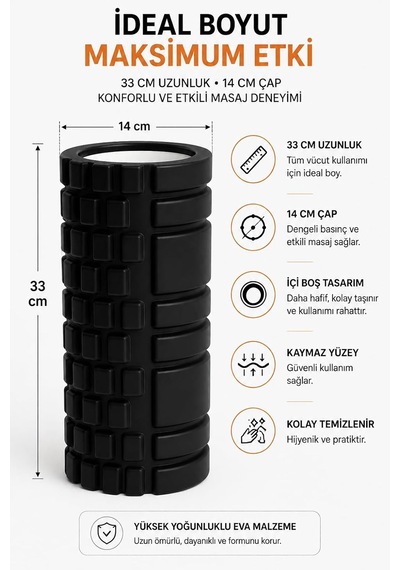 Foam Roller Yüksek Yoğunluklu Orta Sert Masaj Rulosu Eva Kas Gevşetici Yoga Pilates Fitness Çok Renkli