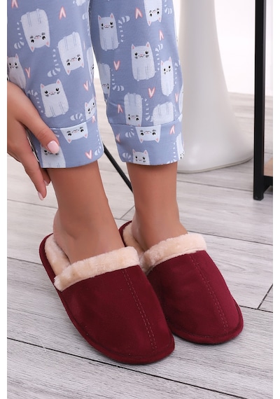 Wordex U050 Unisex Kışlık Ev İçi Terliği Kürklü Yünlü Terlik Bordo