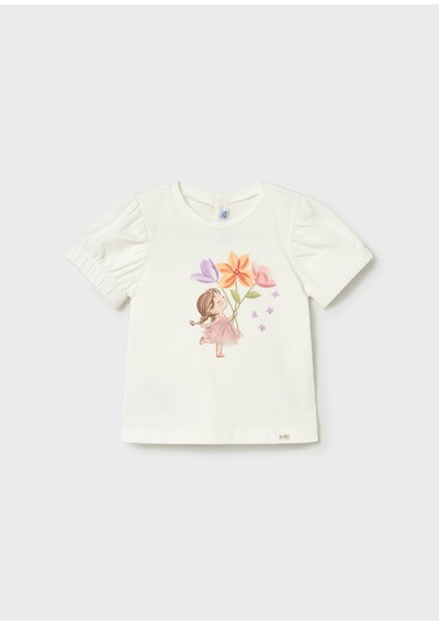 Kız Bebek Baskılı Tshirt Krem Krem