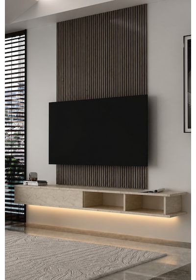 180dhdxtdalt Mono Led Işıklı Duvara Monte Tv Sehpası Traverten