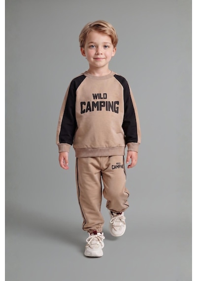 Defacto %100 Pamuk Baskılı Sweatshirt Üst Elastik Bel Alt 2li Takım Erkek Bebek I0274a526aubn615 Kahve-bn615