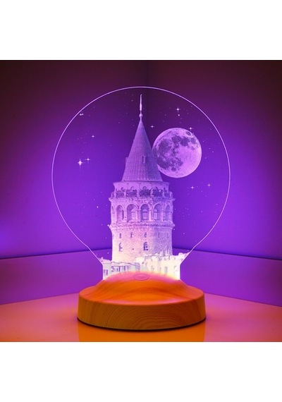 3D 3 Boyutlu Led Lamba Galata Kulesi Özel Hediye Gecelambası